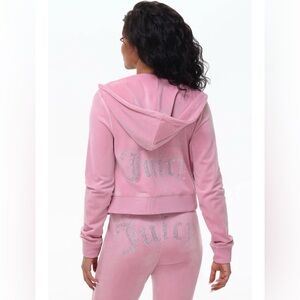 New JUICY COUTURE Velour OG Bling Tracksuit Hoodie/Pants Rose Sz Large